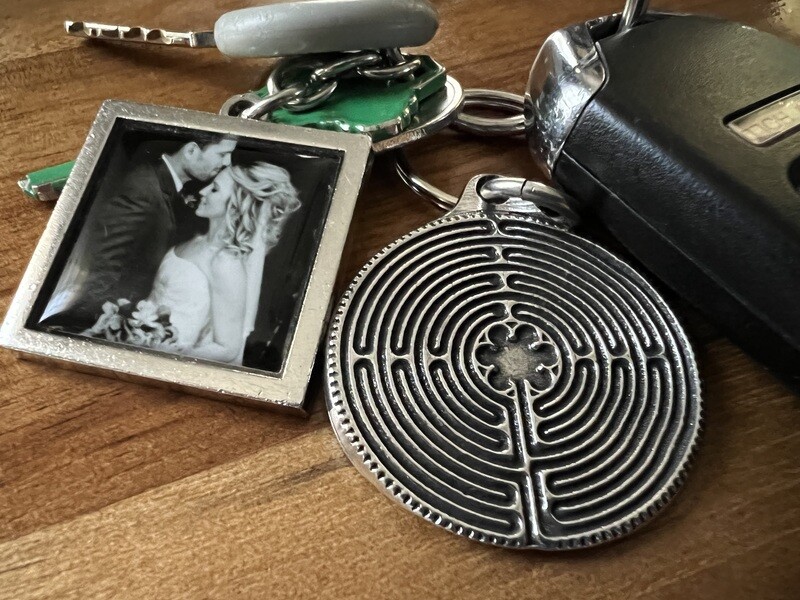 Dual-Sided Labyrinth Keychain: Pewter (Chartres/Classical)
