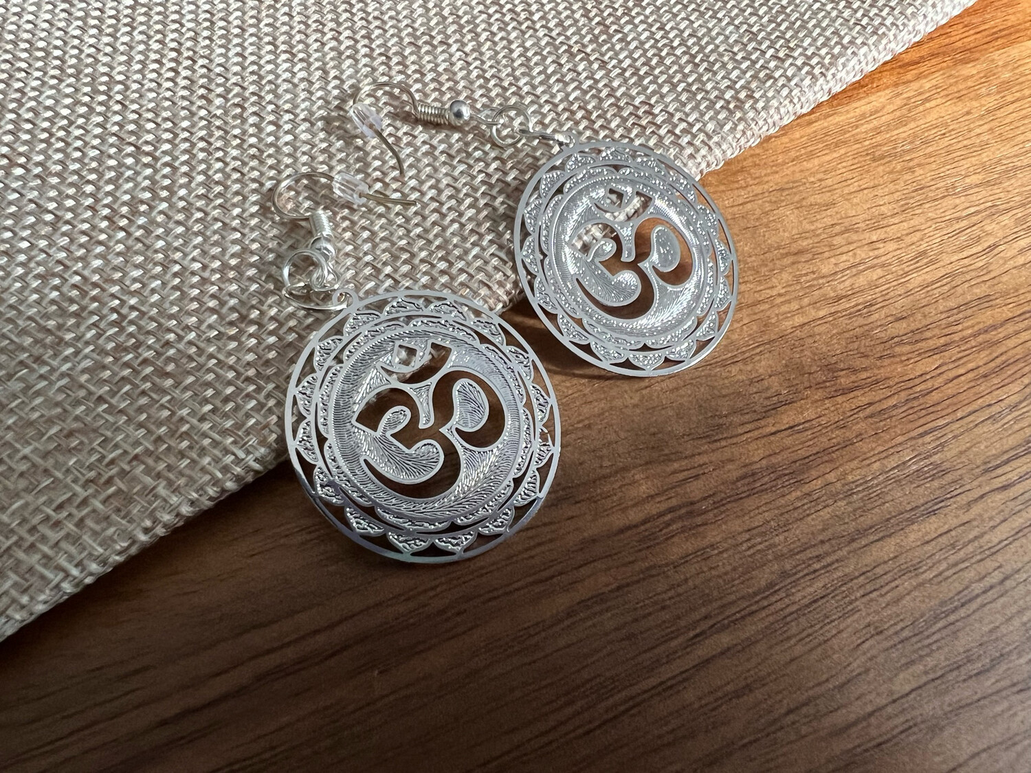 Earrings: Silver Plated Om Mandala