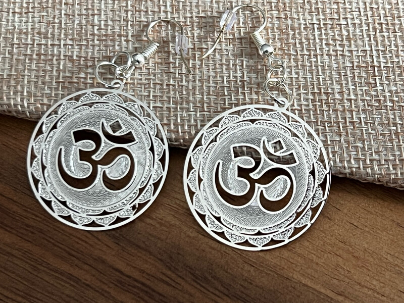 Earrings: Silver Plated Om Mandala