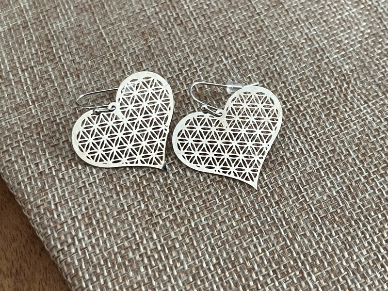 Earrings: Silver Plated Heart Flower of Life