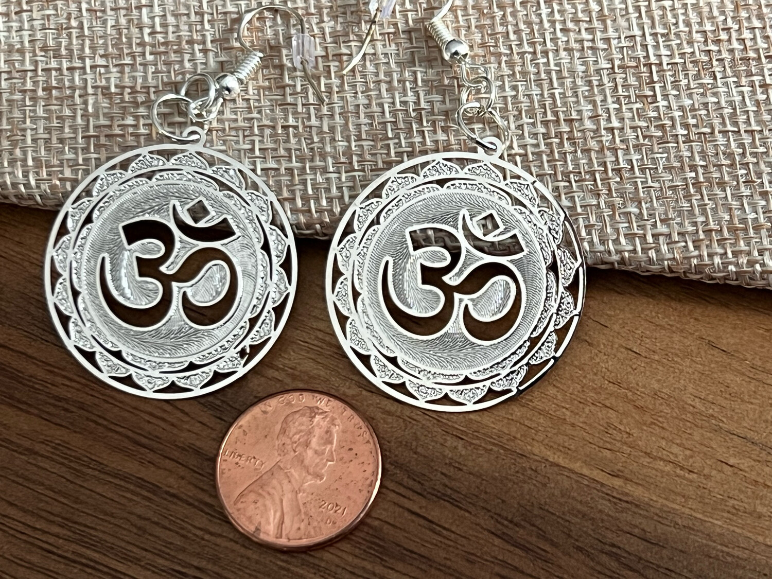 Earrings: Silver Plated Om Mandala
