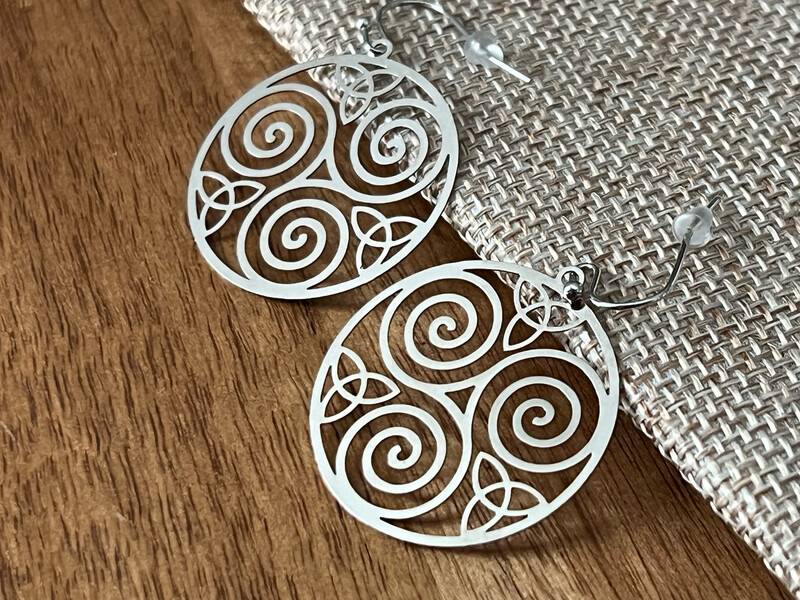 Earrings: Silver Plated Triskelion (Celtic Spiral)