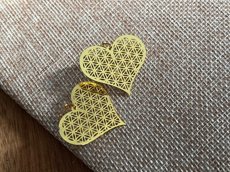 Earrings: Gold Plated Heart Flower of Life