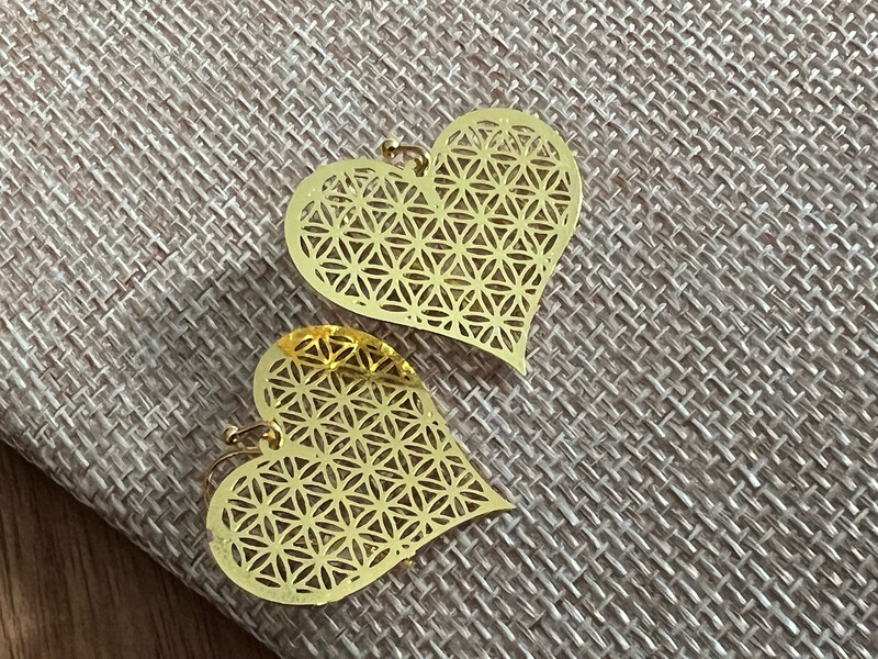Earrings: Gold Plated Heart Flower of Life