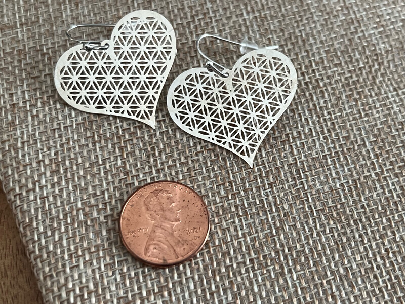 Earrings: Silver Plated Heart Flower of Life