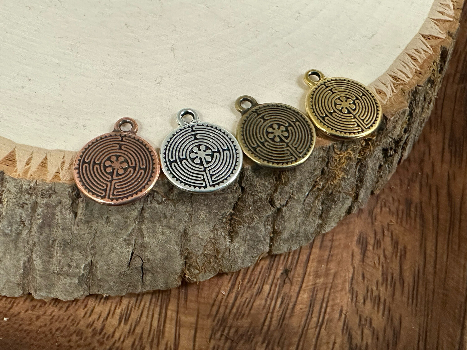 Keychain Embellishment: Double Sided Labyrinth (Antique Golden)