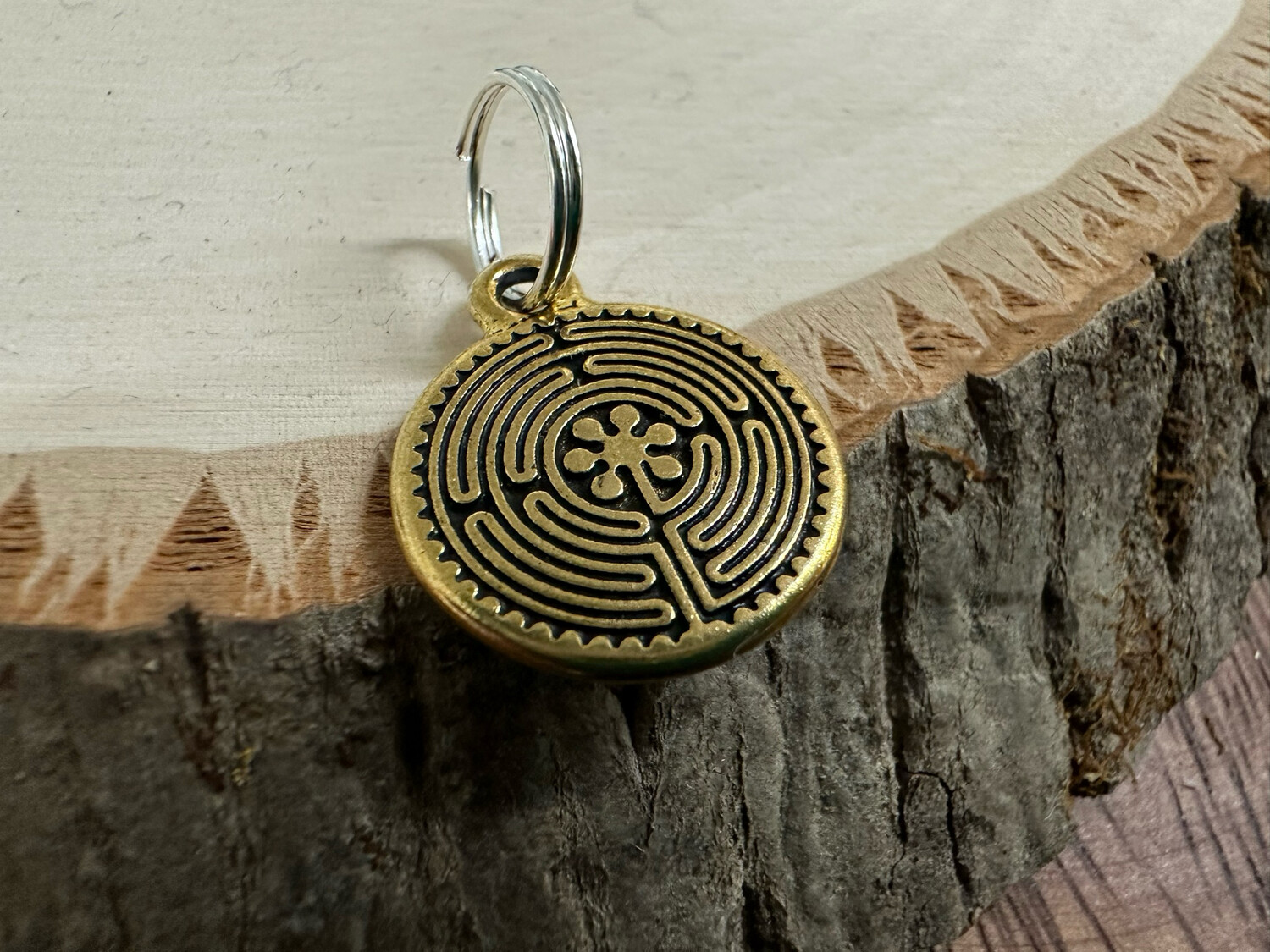 Keychain Embellishment: Double Sided Labyrinth (Antique Golden)