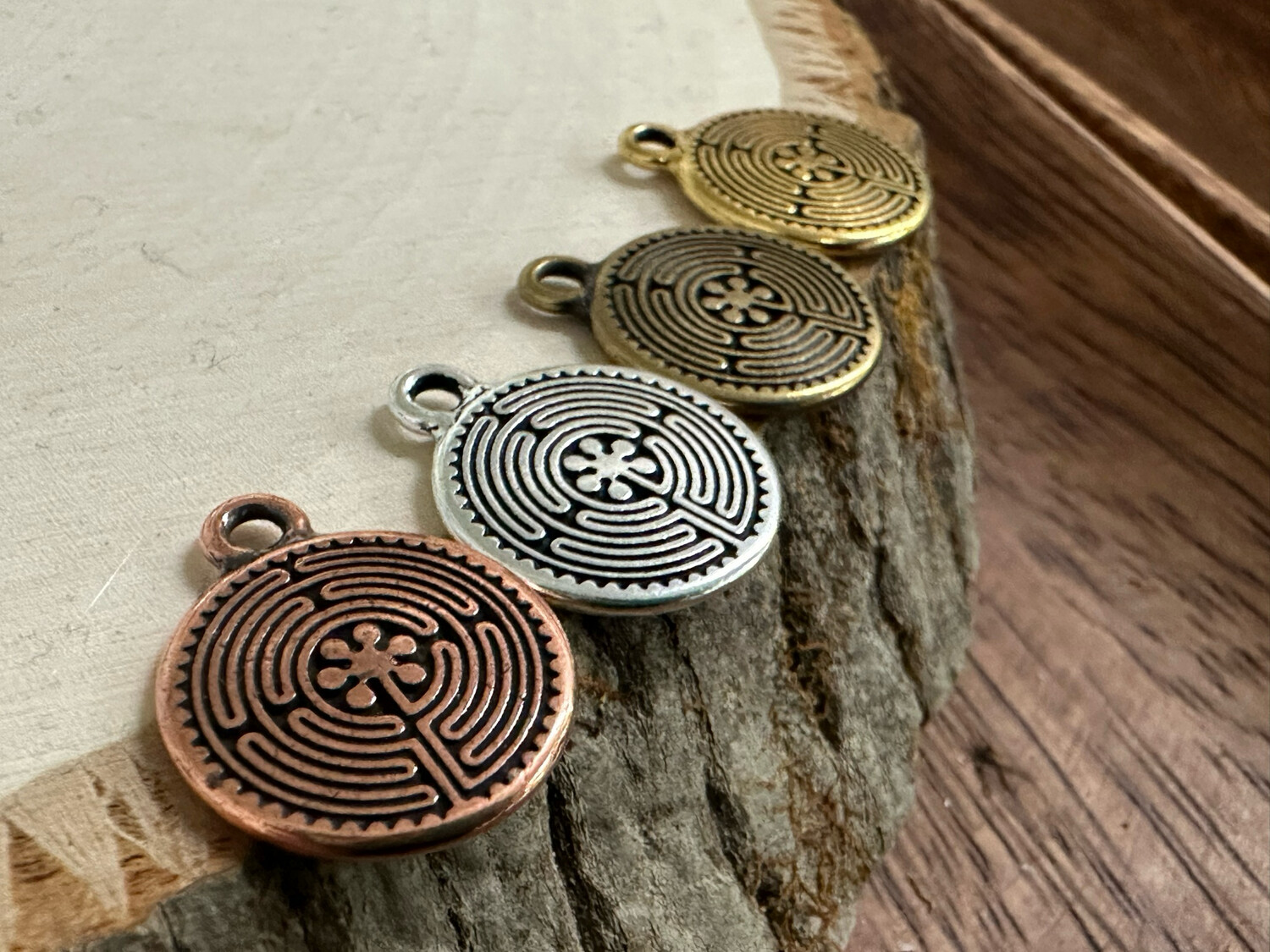 Keychain Embellishment: Double Sided Labyrinth (Antique Golden)