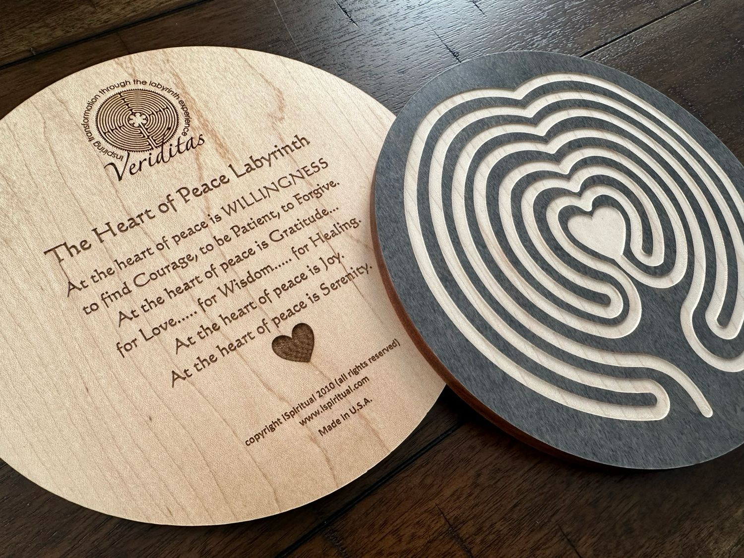 Heart of Peace Labyrinth (Maple Wood | Stain) | 7-inch