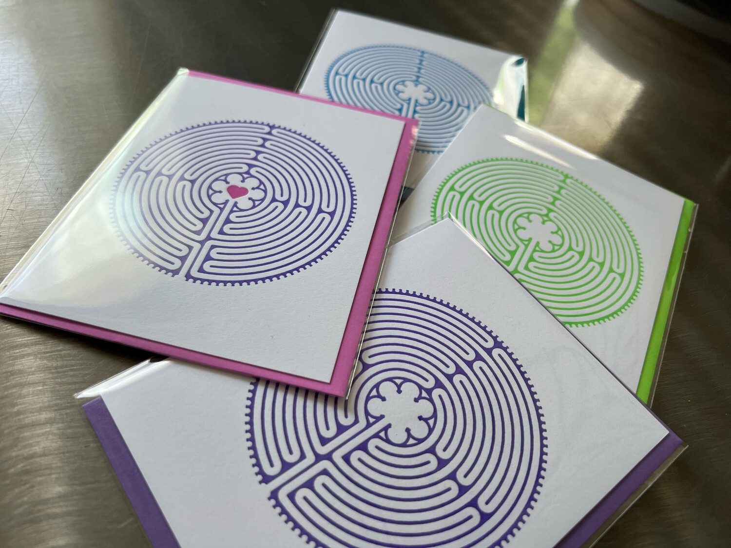 Greeting Card: Letterpress Chartres Labyrinth (PURPLE with ❤️)