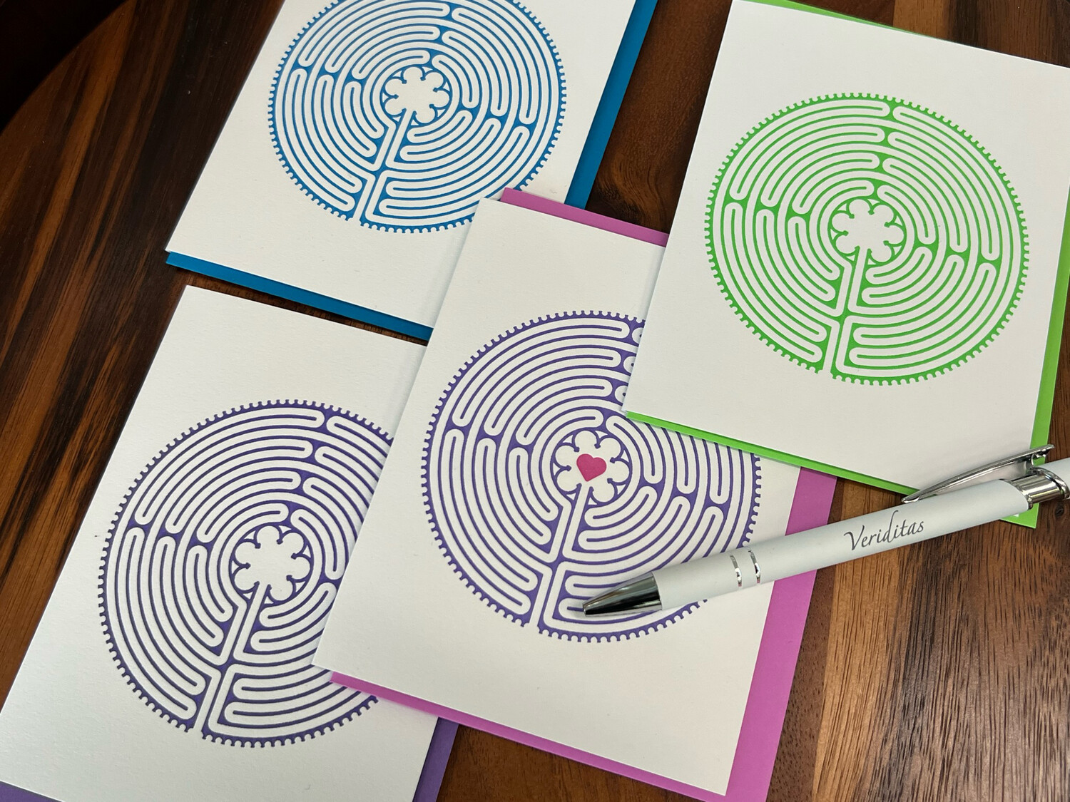 Greeting Card: Letterpress Chartres Labyrinth (PURPLE with ❤️)