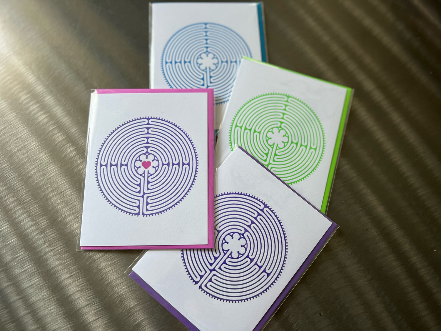 Greeting Card: Letterpress Chartres Labyrinth (PURPLE with ❤️)