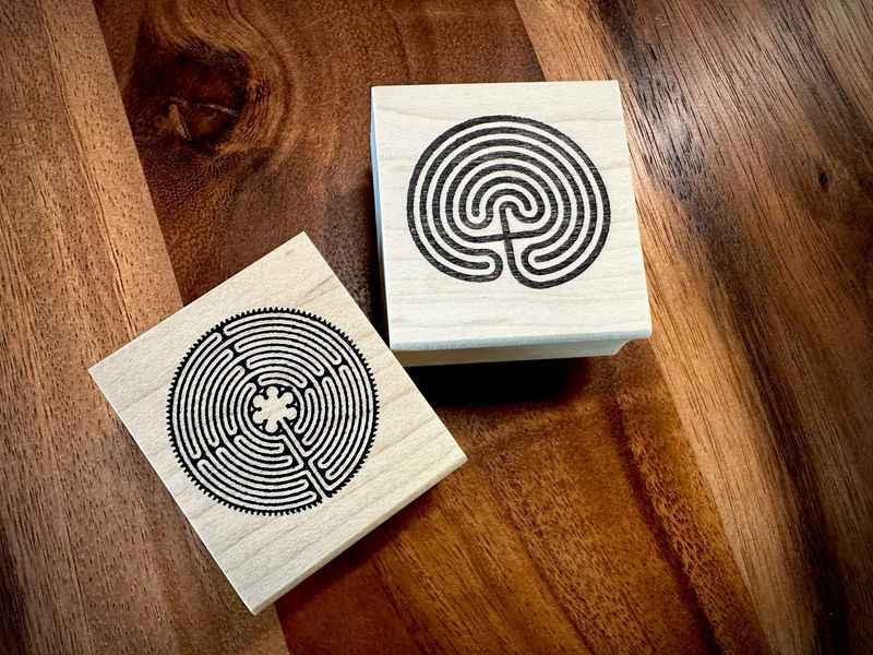 Rubber Labyrinth Stamps | Wooden Base