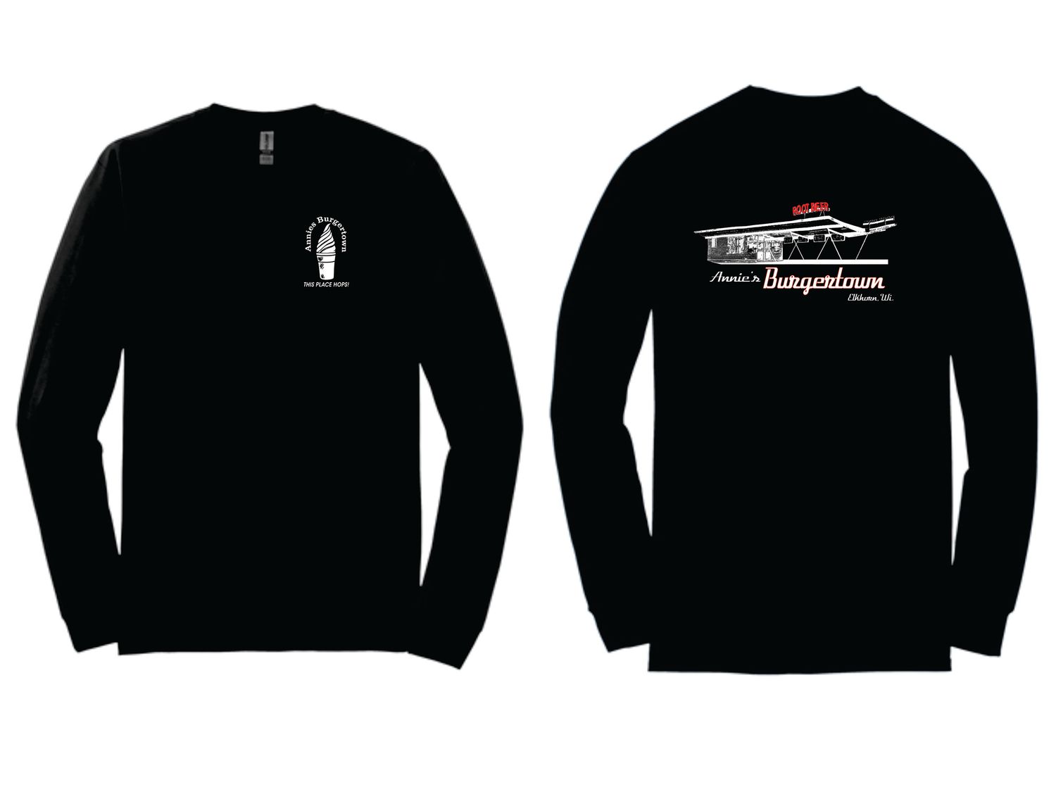 Annie's Burgertown Black  Long Sleeve T-Shirt, Sizes: Small