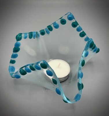 Glass Fusion Votive with Blue Bubble Rim