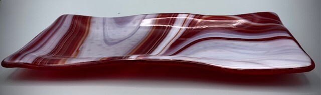 Red & White Glass Fused Dish
