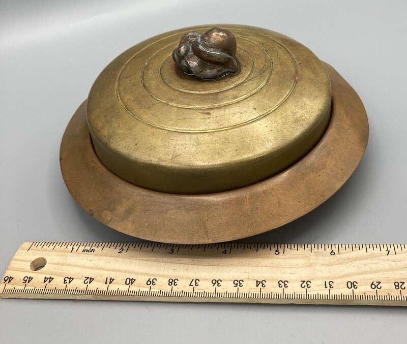 Round Chase Usa Copper Dish W/Glass Liner, Brass Lid