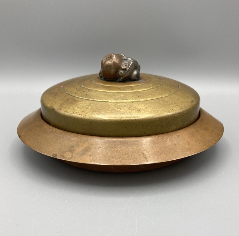 Round Chase Usa Copper Dish W/Glass Liner, Brass Lid