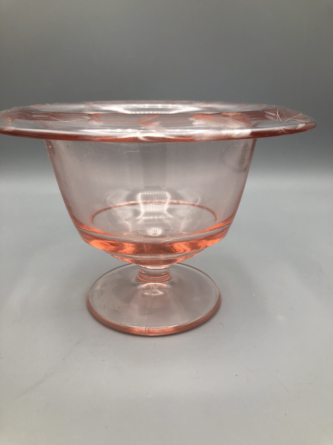 Pink Etched Pressed Glass Bowl