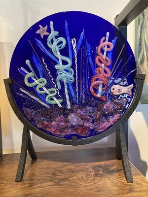 Bob & Shirley Top Sea Life Fused Glass with stand
