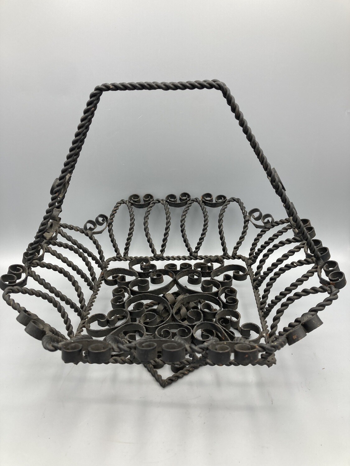 Spanish Revival Wrought Iron Scrolled Basket