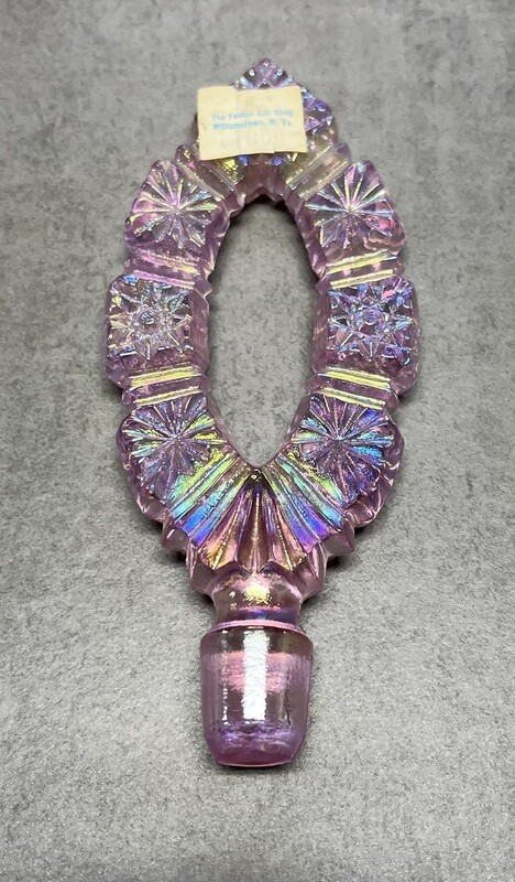 PINK Fenton Glass Tall Hobstar Cologne Perfume Bottle Stopper Iridescent