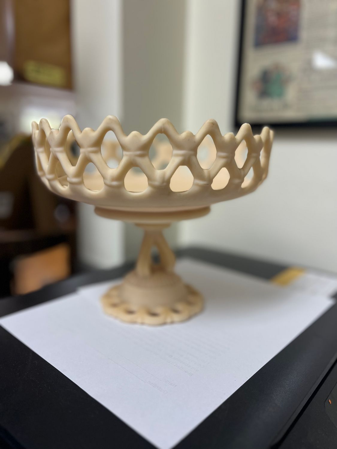 Rare Westmoreland Vintage Custard Milk Glass Pedestal Compote Doric Lace Edge