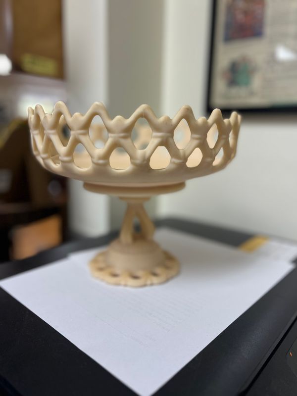 Rare Westmoreland Vintage Custard Milk Glass Pedestal Compote Doric Lace Edge