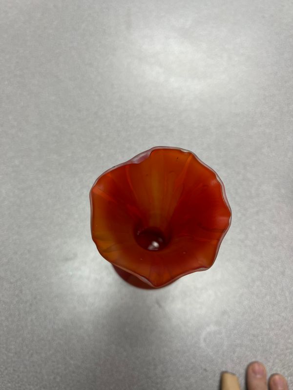 Red/Orange Art Glass Vase with Satin Finish and Ruggled Edge 8"