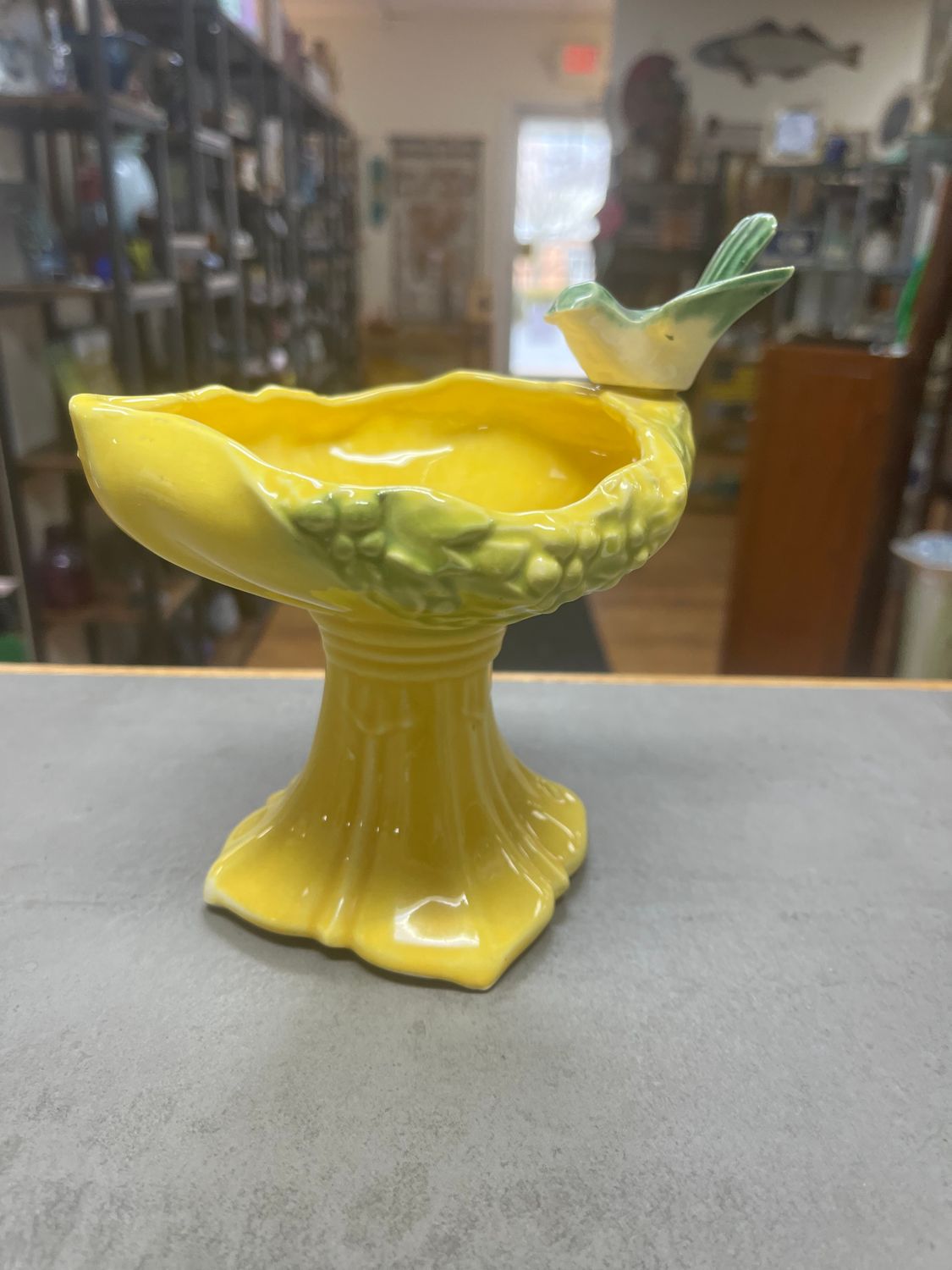 mccoy yellow bird on pedestal bowl/planter