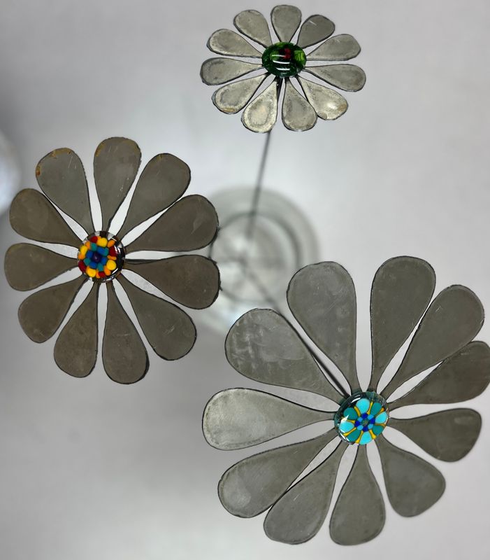 6/6/25 Trio Garden Flowers with Fused Glass