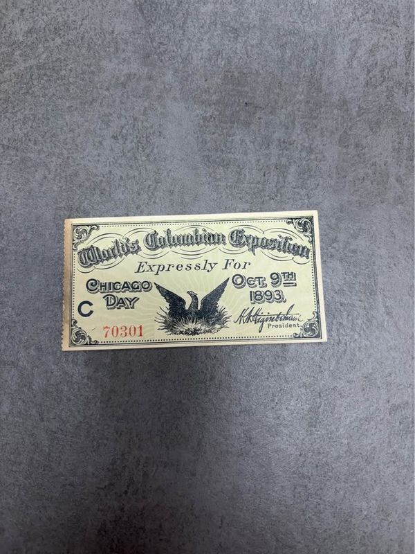 1893 World's Fair Columbian Exposition Ticket 