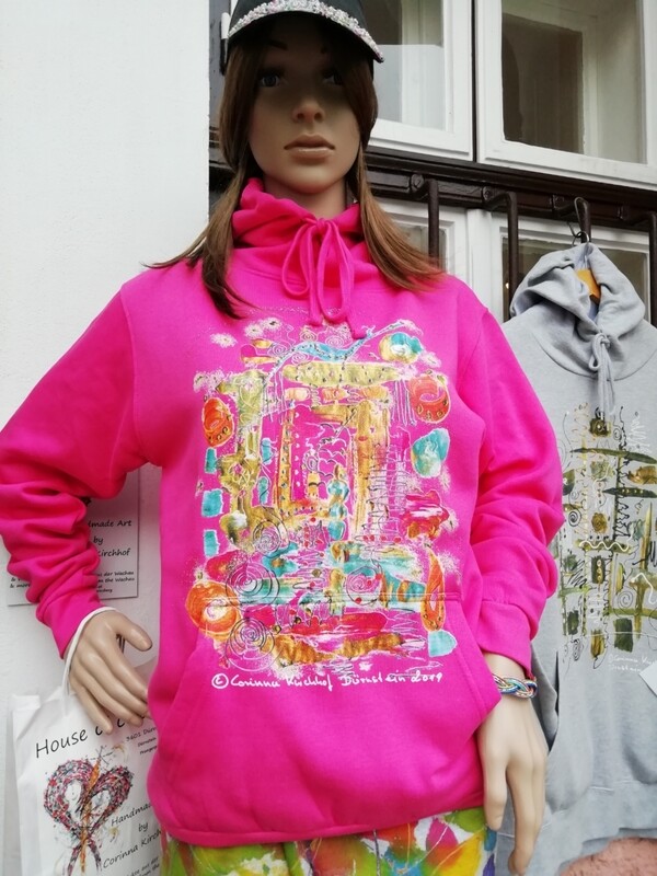 Hooded Sweatshirt pink Unisex designed by Corinna Kirchhof - Design &quot;The Window&quot;  S - 3 XL