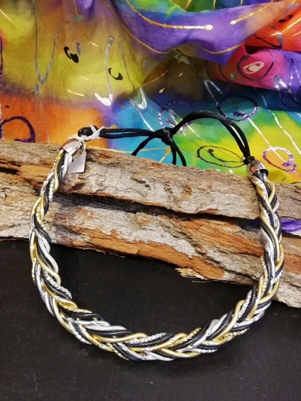 Necklaces mixed silver / gold / black braided - Handmade  by Corinna Kirchhof