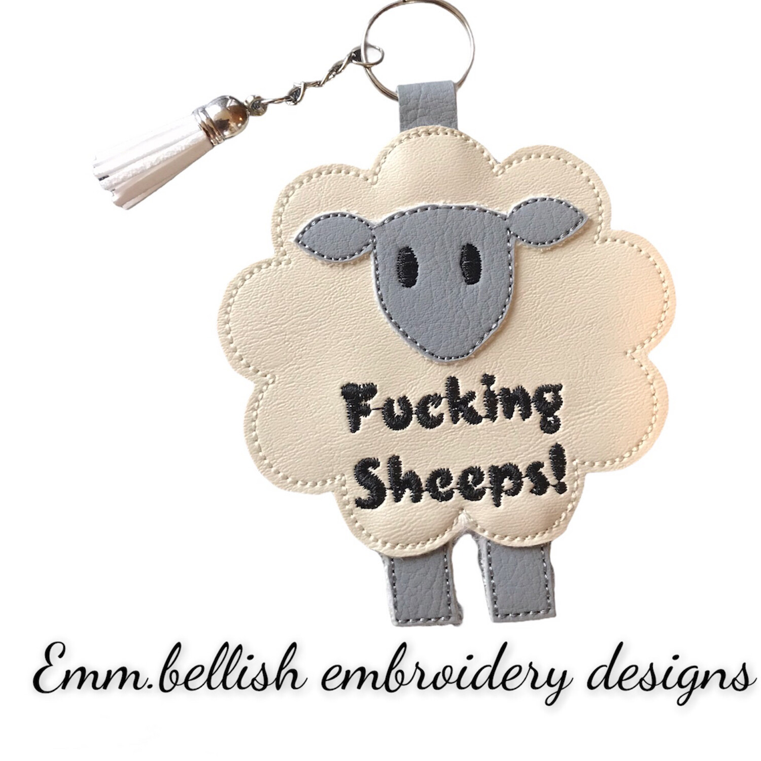 Grey And White Sheeps Keyring