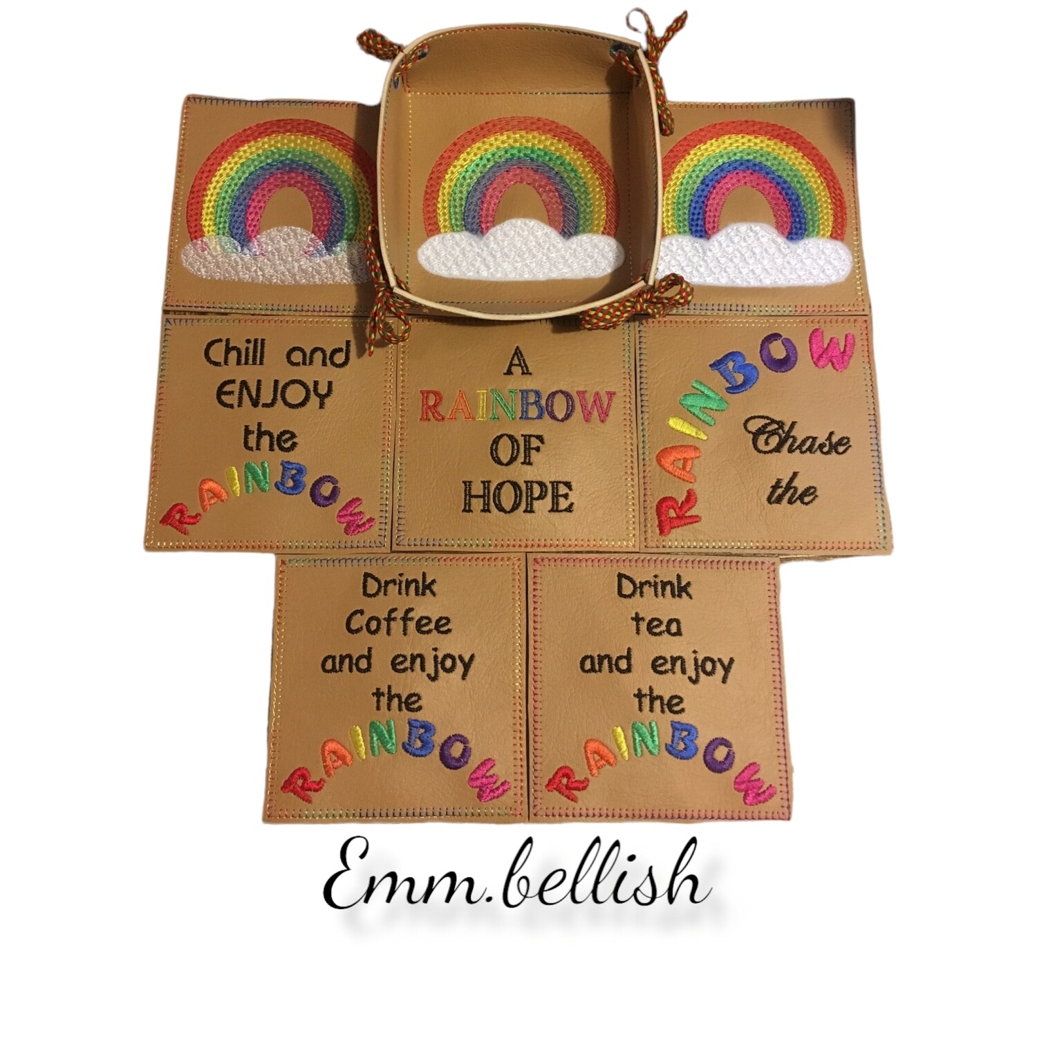 Complete set of Rainbow coasters and Rainbow coaster holder