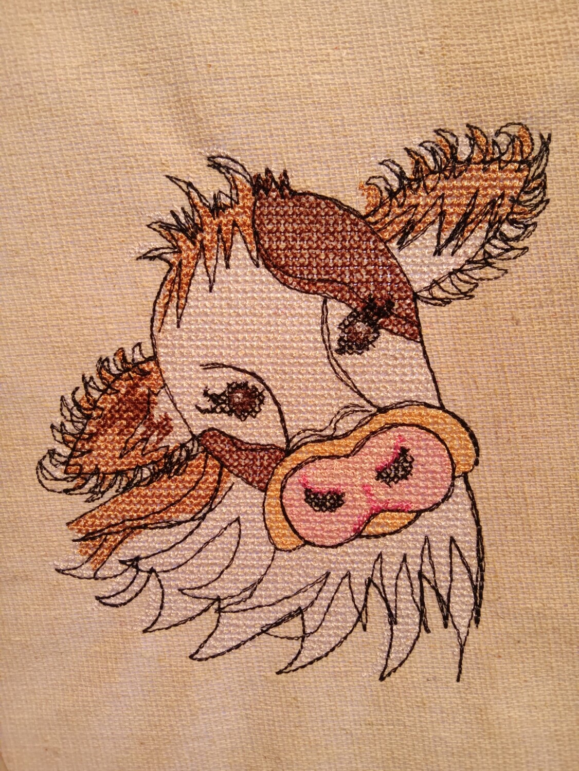 5X7 Baby Cow Cross Stitch Effect