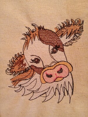 5X7 Baby Cow Cross Stitch Effect