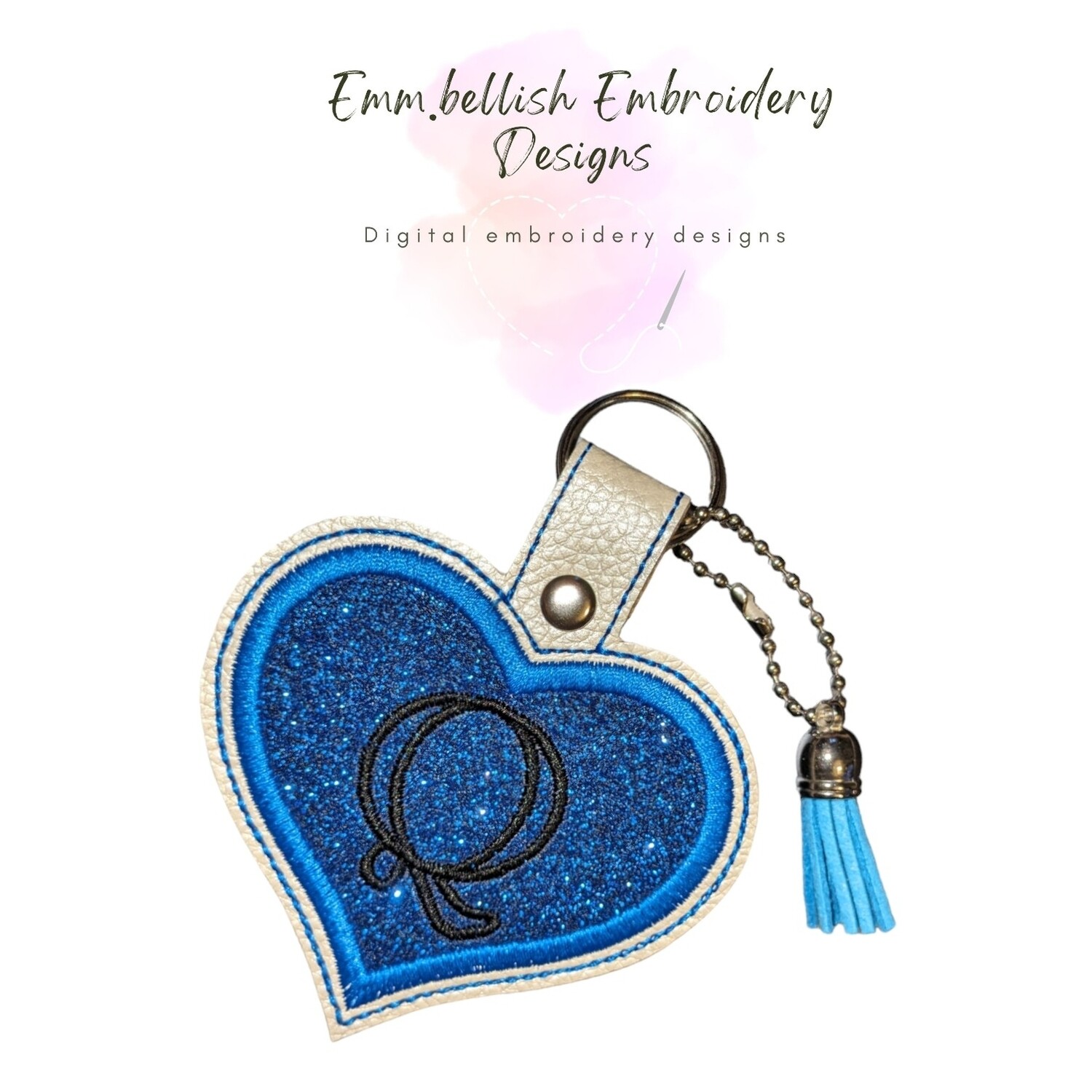 Alphabet Letter Q Heart Keyring