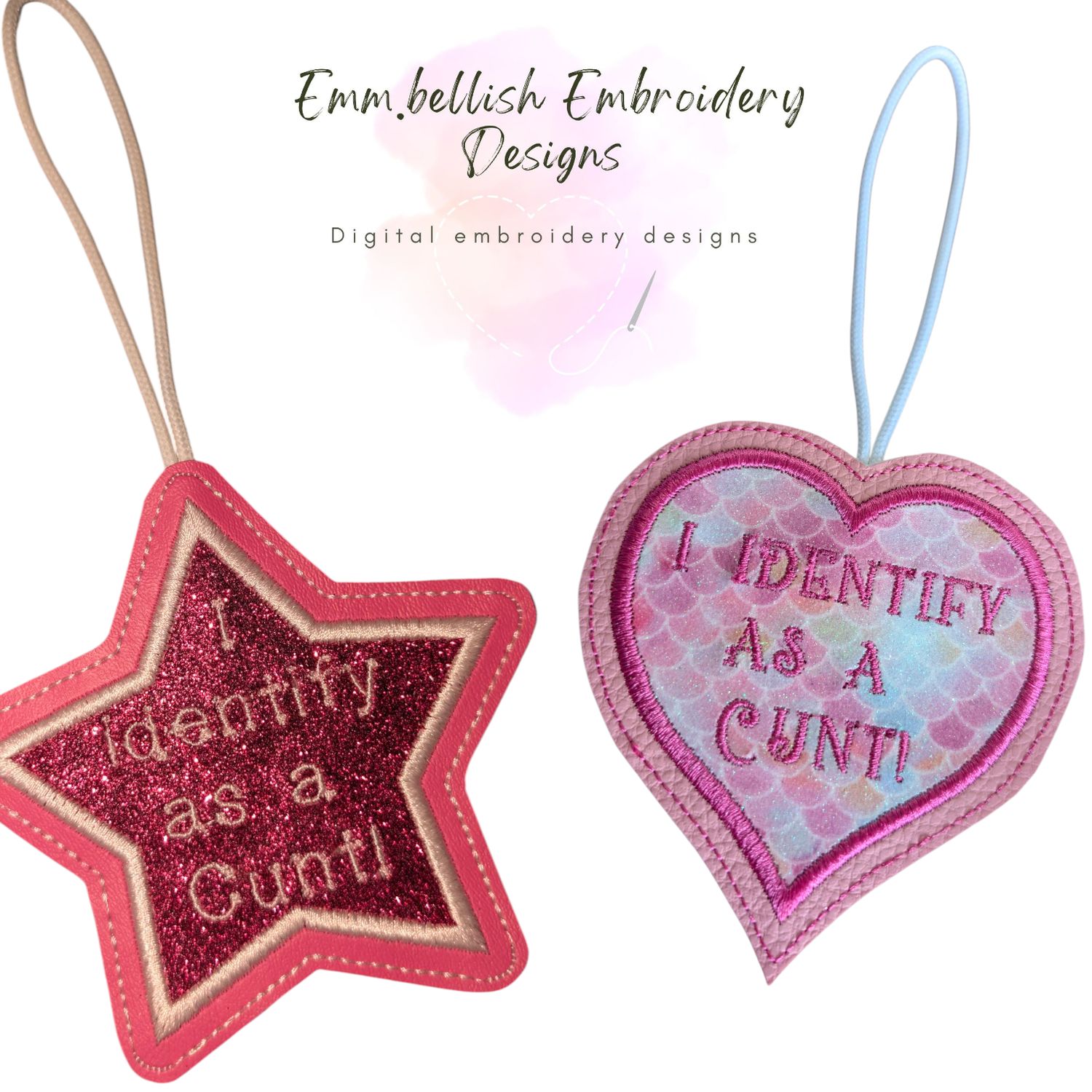 I identify as a cunt heart and star decoration
