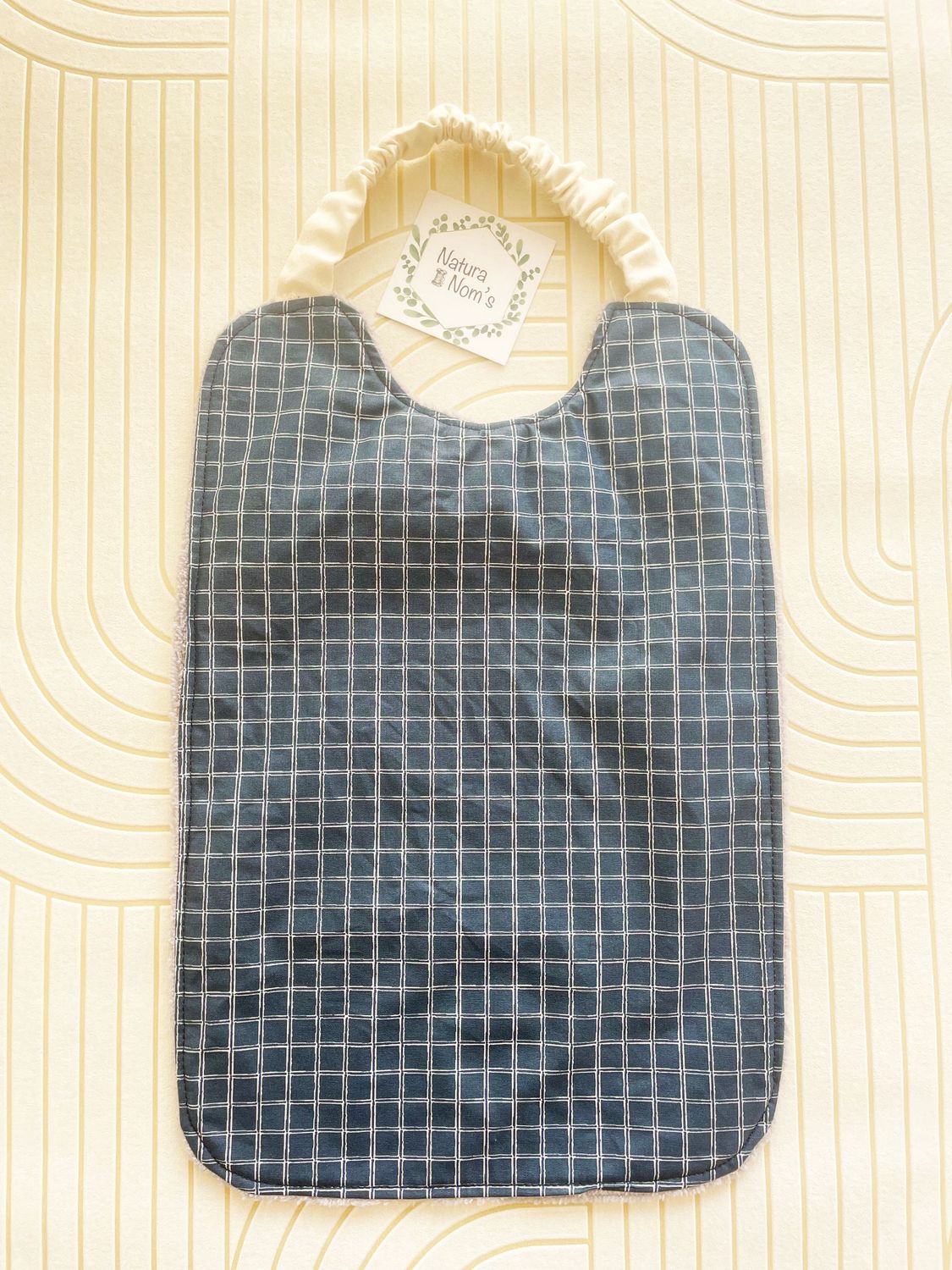 Bavoir élastique enduit - Rayés bleu beige