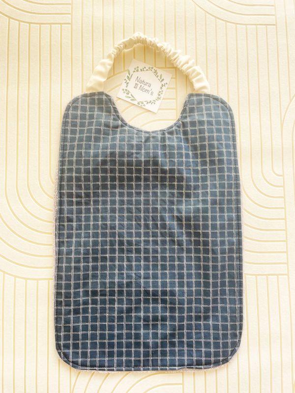 Bavoir élastique enduit - Rayés bleu beige