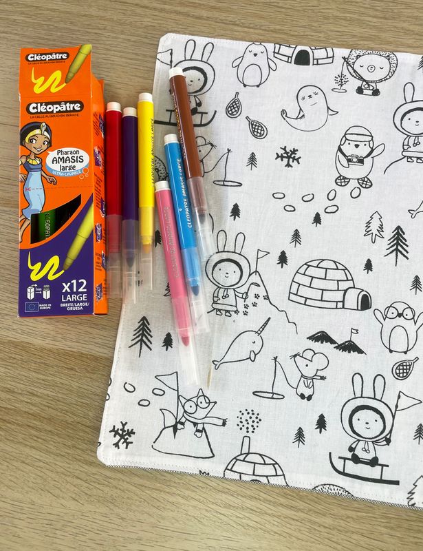 Coloriage lavable / set de table & ses 12feutres - Igloo verso gris