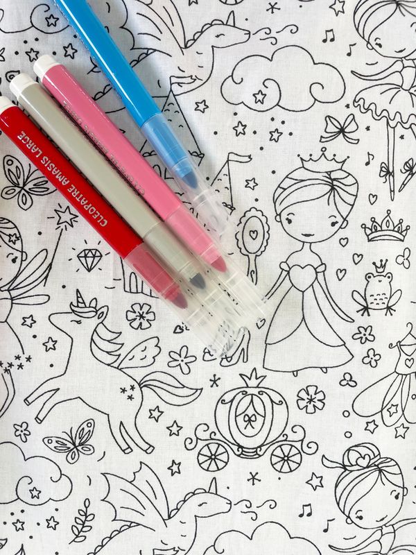 Coloriage lavable - set de table & 12 feutres - Princesses verso gris