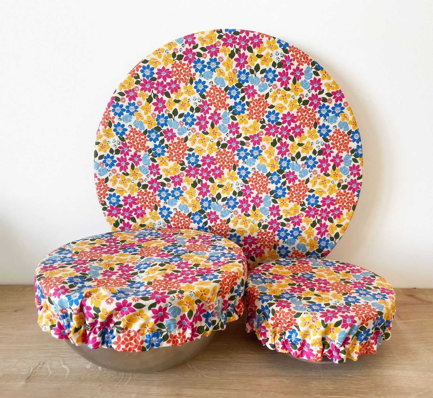 Lot de 3 couvre-plats lavables  (taille S,M,L) - Flower power
