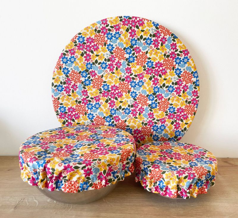 Lot de 3 couvre-plats lavables  (taille S,M,L) - Flower power