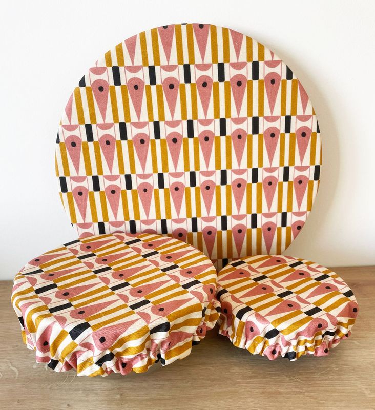 Lot de 3 couvre-plats lavables (taille S,M,L) - Sixties
