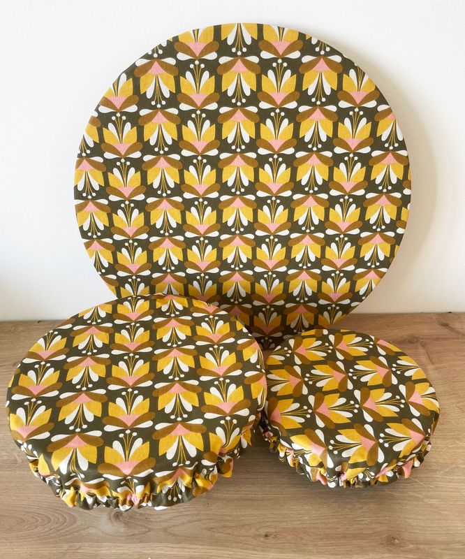 Lot de 3 couvre-plats lavables - (taille S,M,L) - Pop flowers
