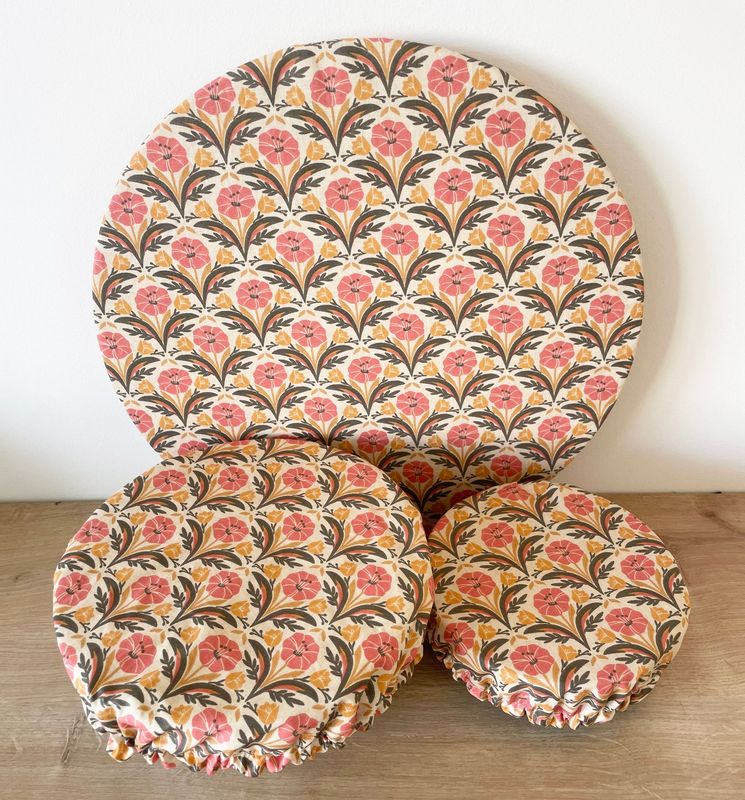 Lot de 3 couvre-plats lavables - Coquelicot