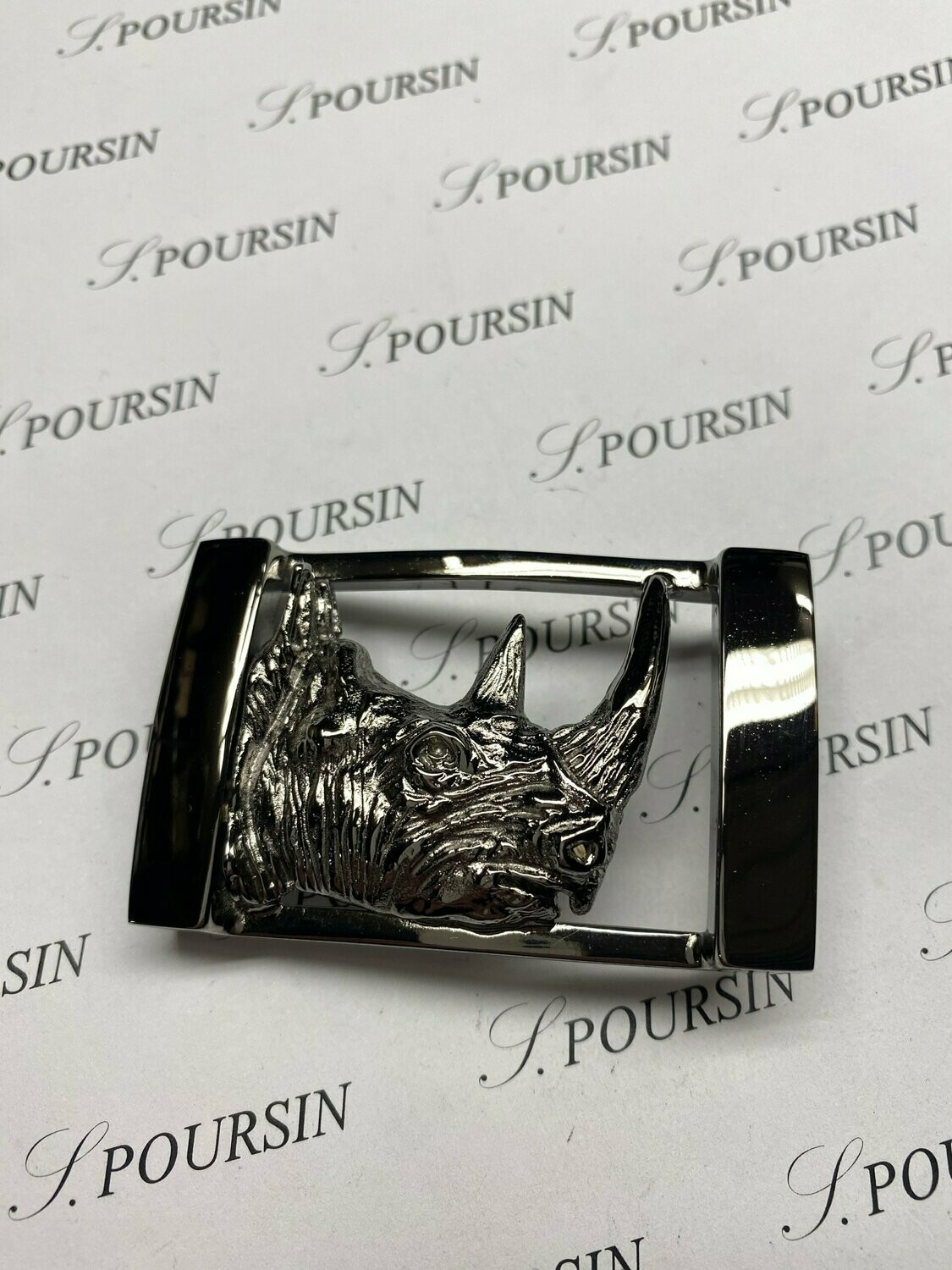 Boucle double 245/35 "Rhinocéros" à Pont & Tenon Laiton Poli Main Nickel Noir Verni - 1 pièce